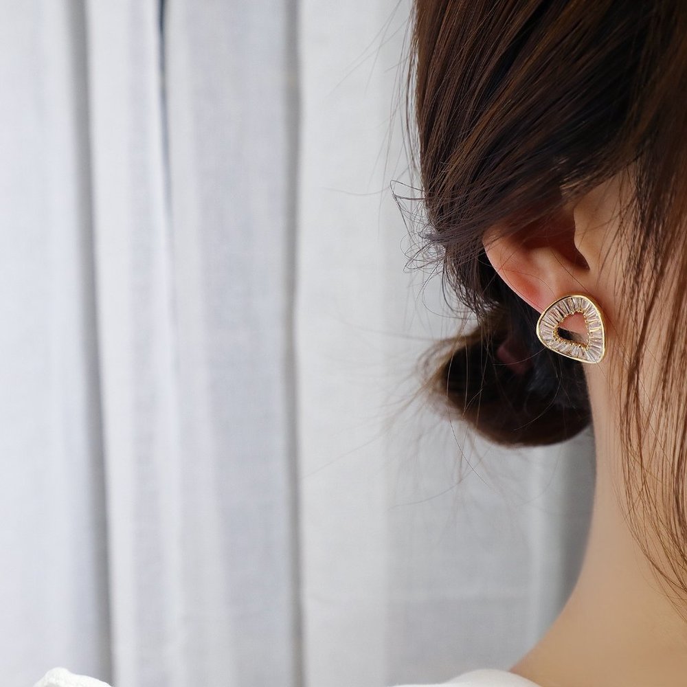 14k Gold Plated Baguette Diamond Circle Earrings - Picture 3 of 6